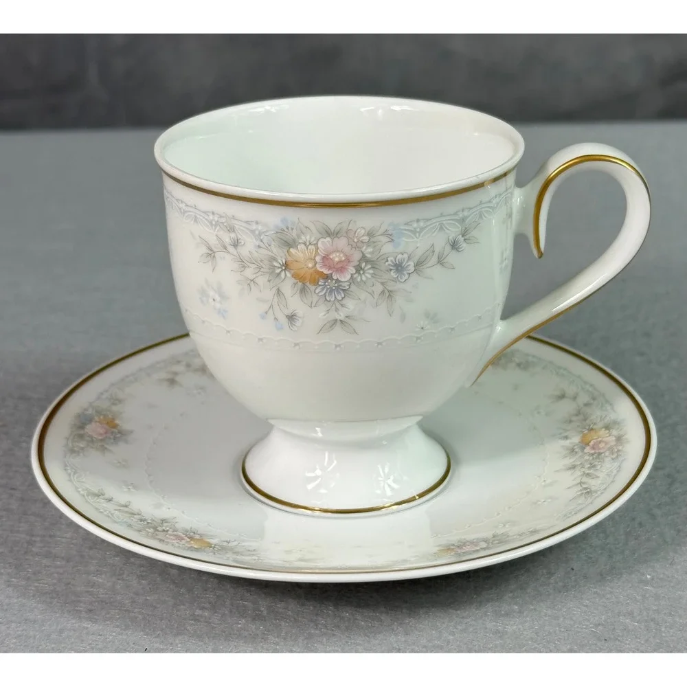 Lot of 5 Noritake Waynesboro # 3261 Footed Tea Cups & Saucers - Picture 2 of 4